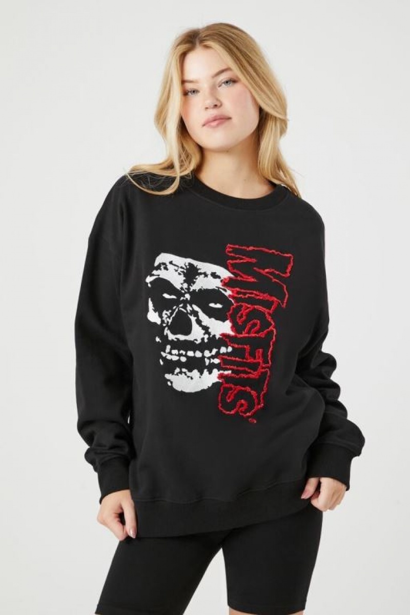 Pullover Forever 21 French Terry Misfits Estampadas Mujer Negras Multicolor | 6FmlGqjXUEs