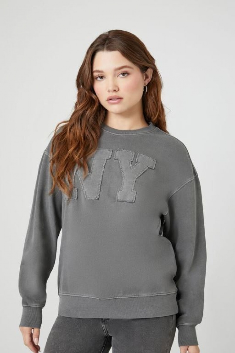 Pullover Forever 21 French Terry Ny Mujer Gris Multicolor | 33rr7JyKTjG