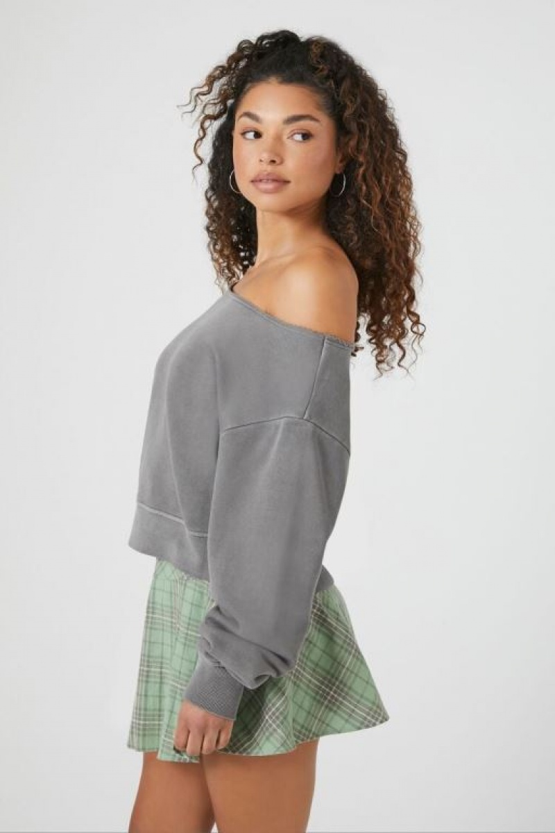 Pullover Forever 21 French Terry Off The Shoulder Mujer Gris | Ld3EZY40FFd