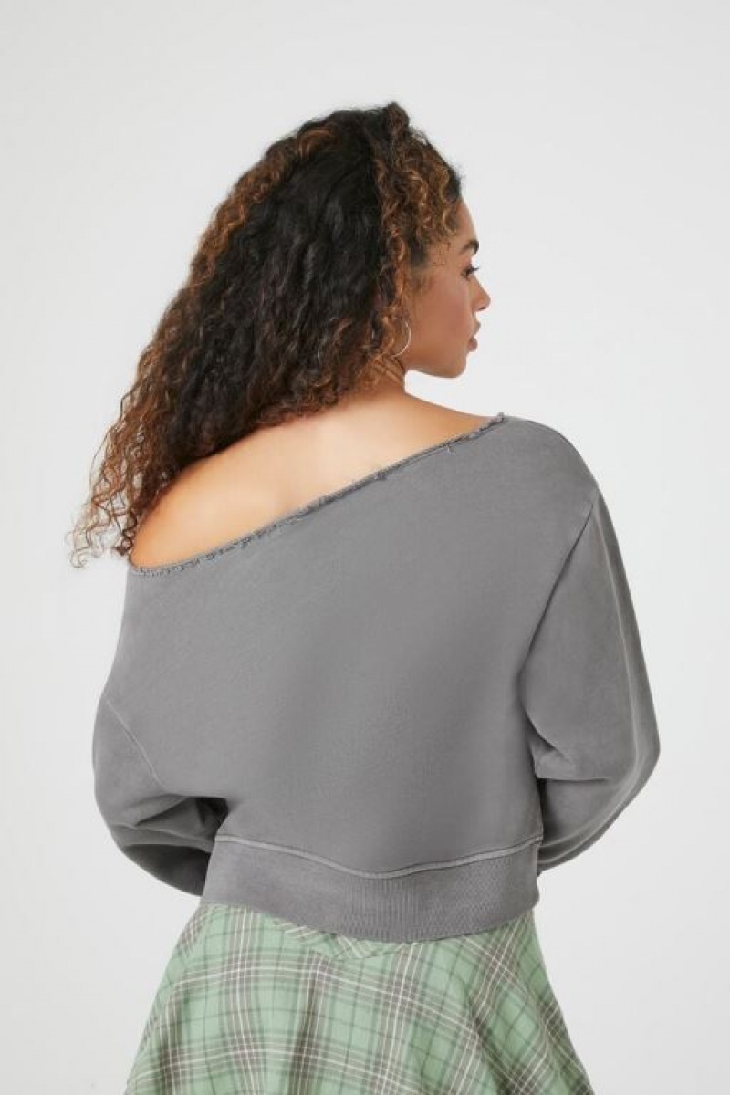 Pullover Forever 21 French Terry Off The Shoulder Mujer Gris | Ld3EZY40FFd