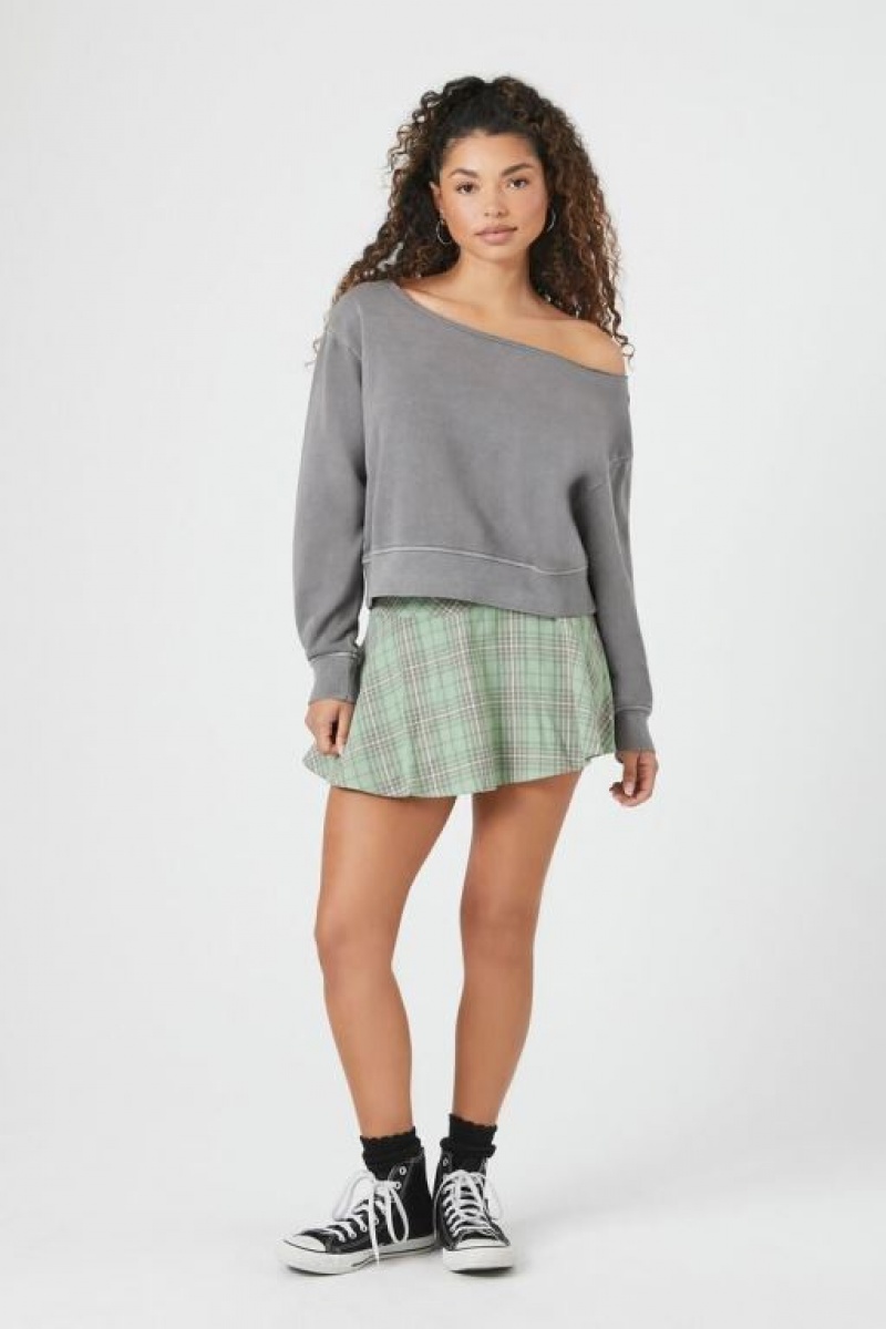 Pullover Forever 21 French Terry Off The Shoulder Mujer Gris | Ld3EZY40FFd