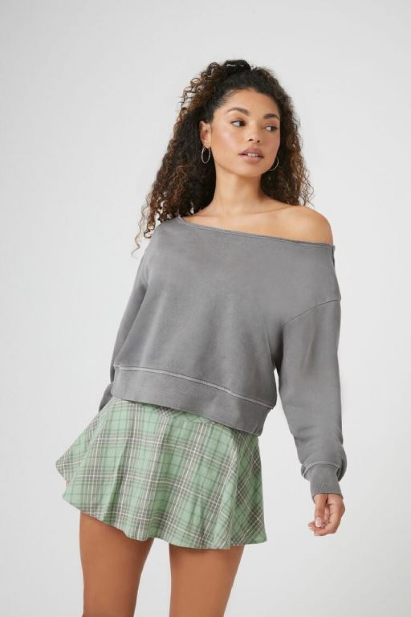 Pullover Forever 21 French Terry Off The Shoulder Mujer Gris | Ld3EZY40FFd