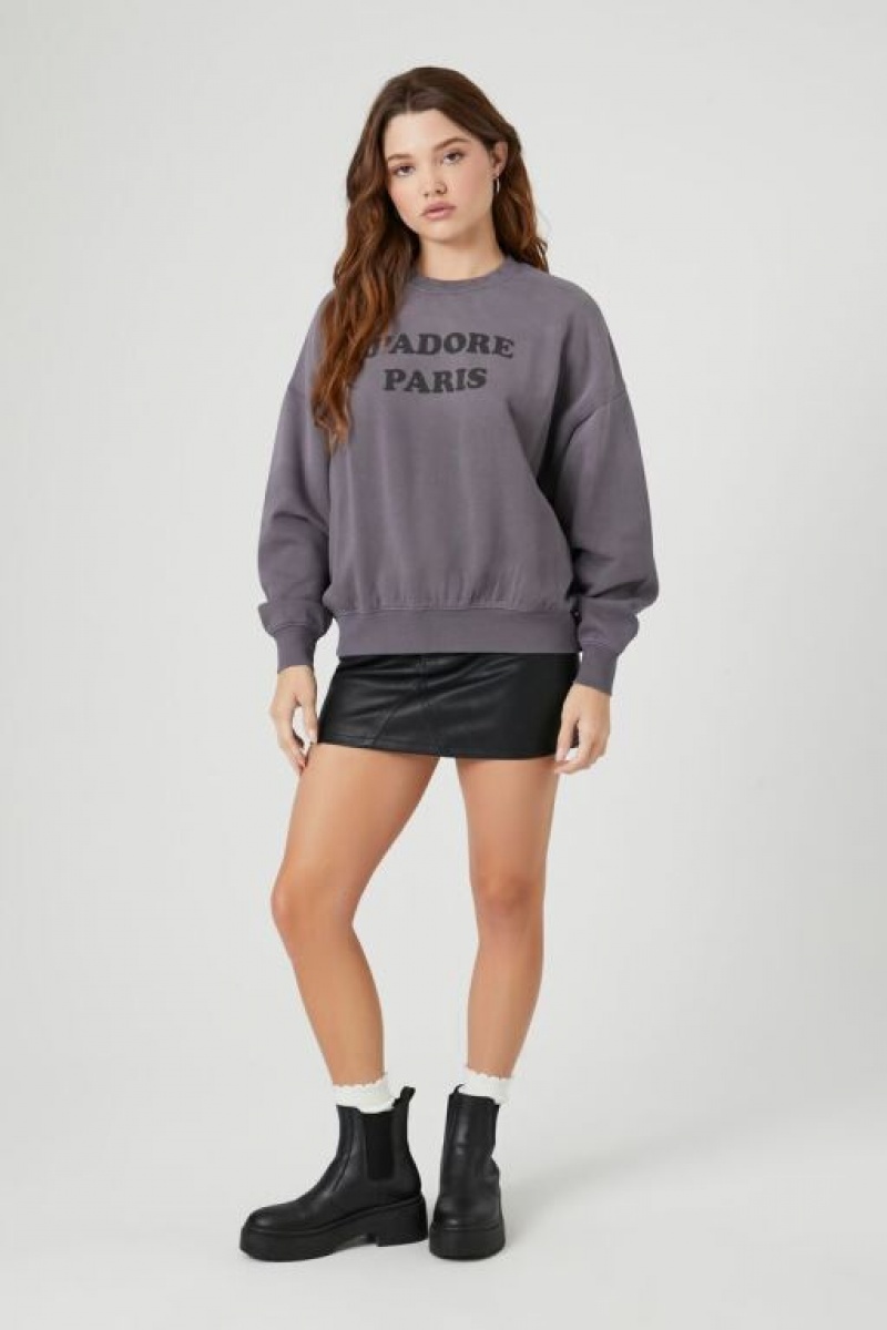 Pullover Forever 21 French Terry Paris Estampadas Mujer Gris Multicolor | VMfsRecmzMJ