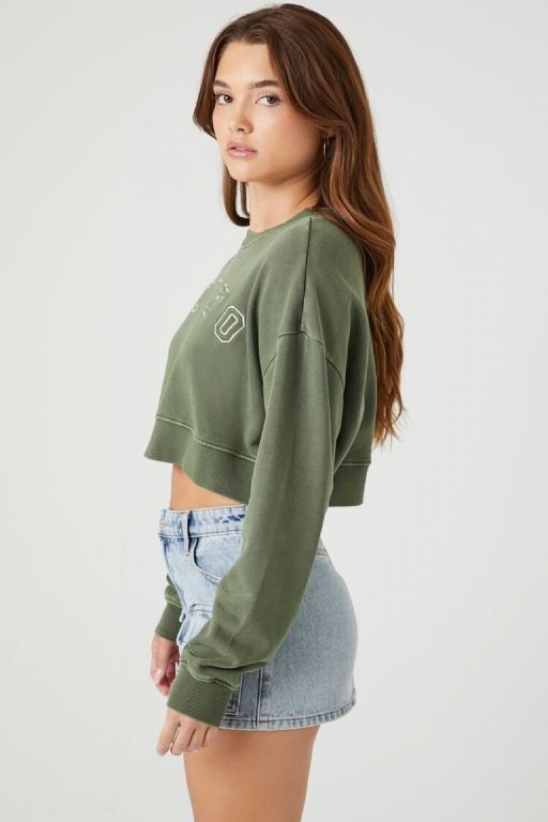 Pullover Forever 21 French Terry Tokyo Mujer Gris Verde | DeZFBd1zz8h