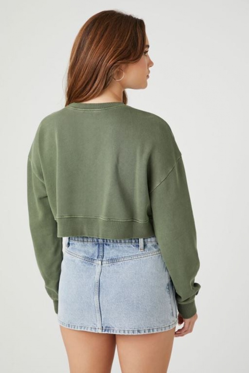 Pullover Forever 21 French Terry Tokyo Mujer Gris Verde | DeZFBd1zz8h