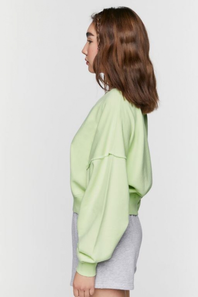 Pullover Forever 21 French Terry V Neck Mujer Verde | OY0DwaAuGrz