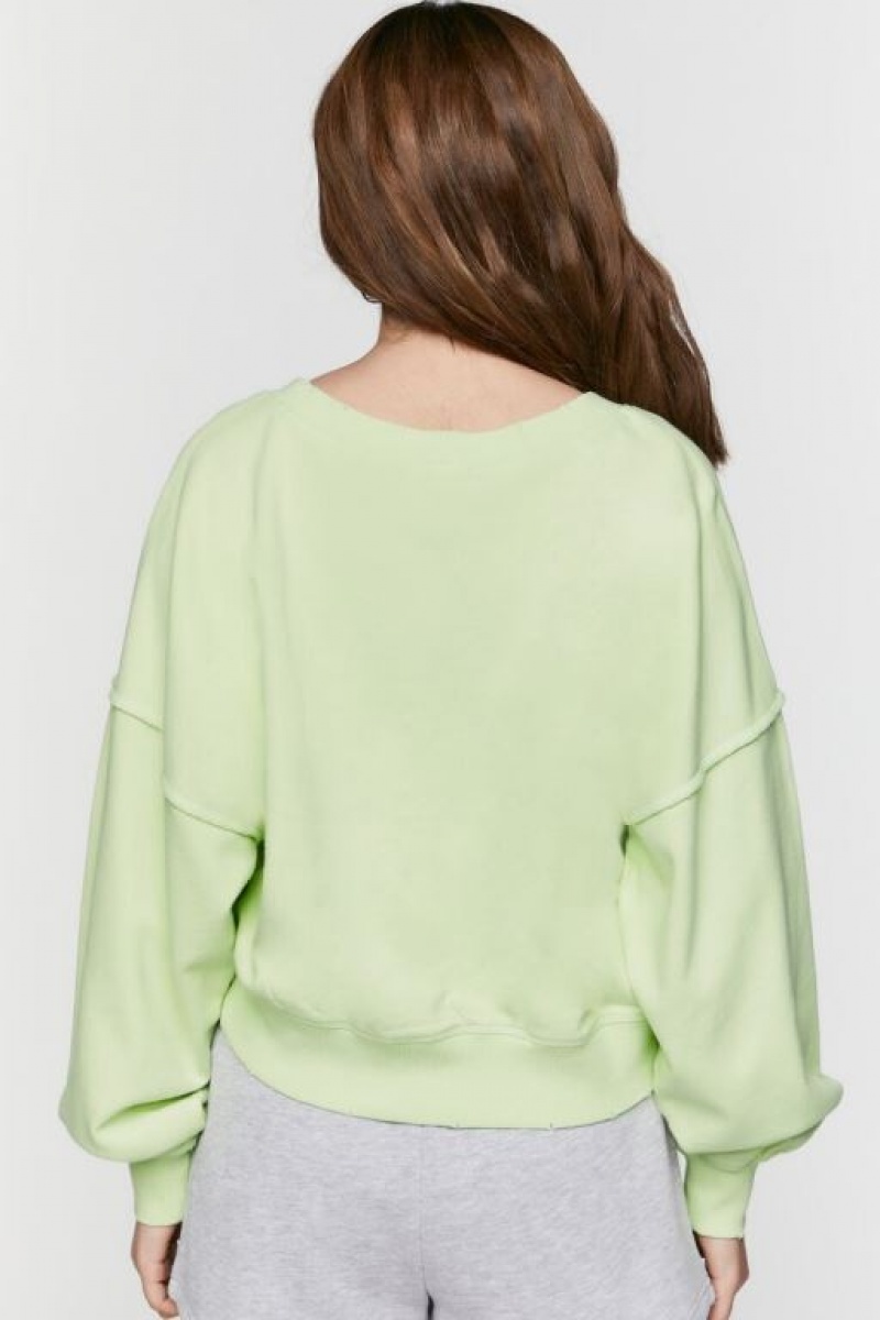 Pullover Forever 21 French Terry V Neck Mujer Verde | OY0DwaAuGrz