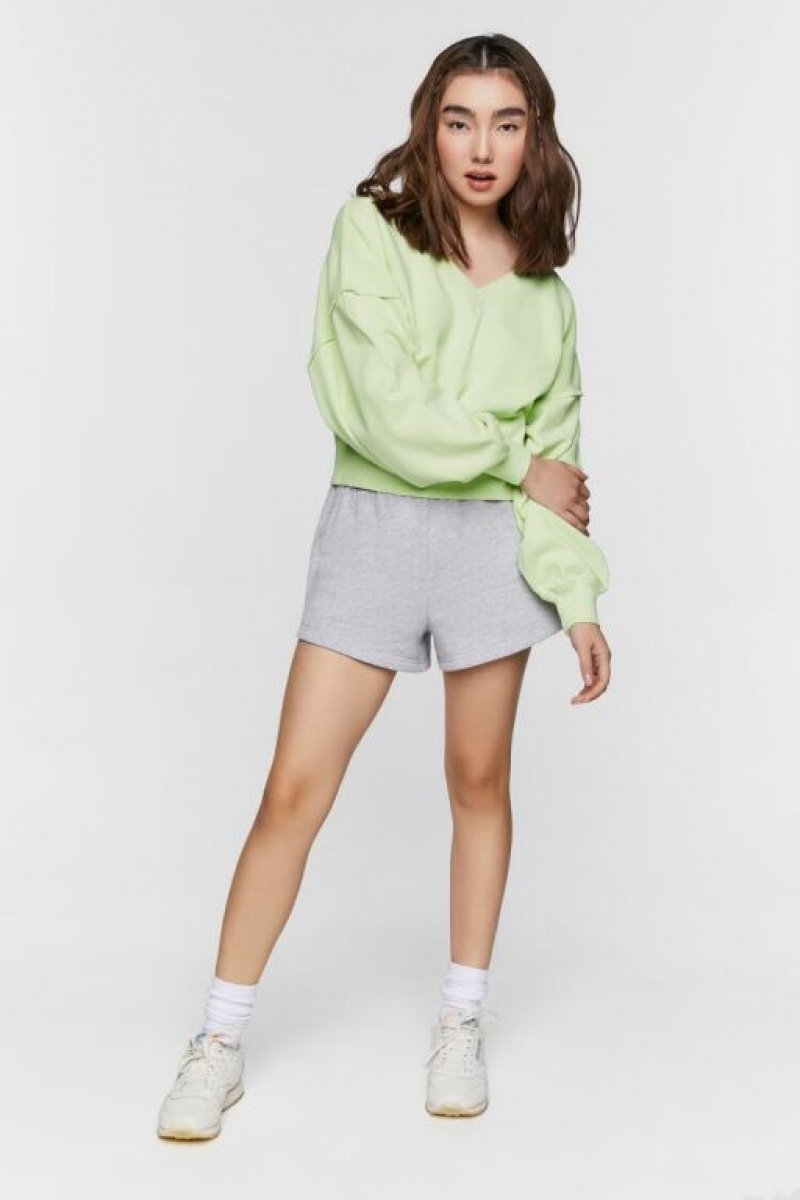 Pullover Forever 21 French Terry V Neck Mujer Verde | OY0DwaAuGrz