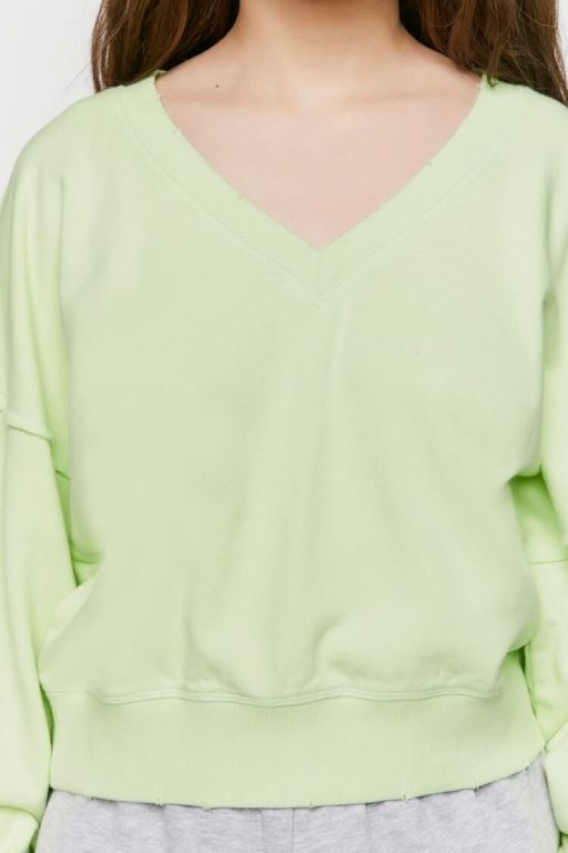 Pullover Forever 21 French Terry V Neck Mujer Verde | OY0DwaAuGrz