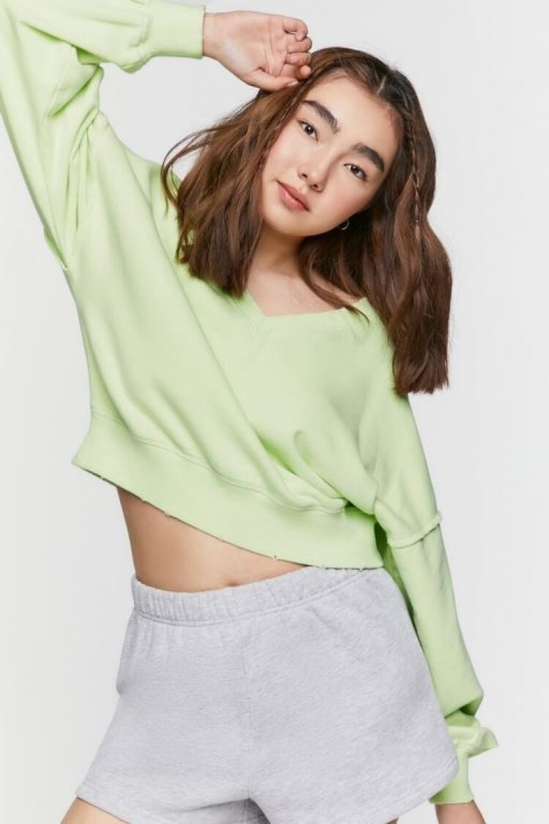 Pullover Forever 21 French Terry V Neck Mujer Verde | OY0DwaAuGrz