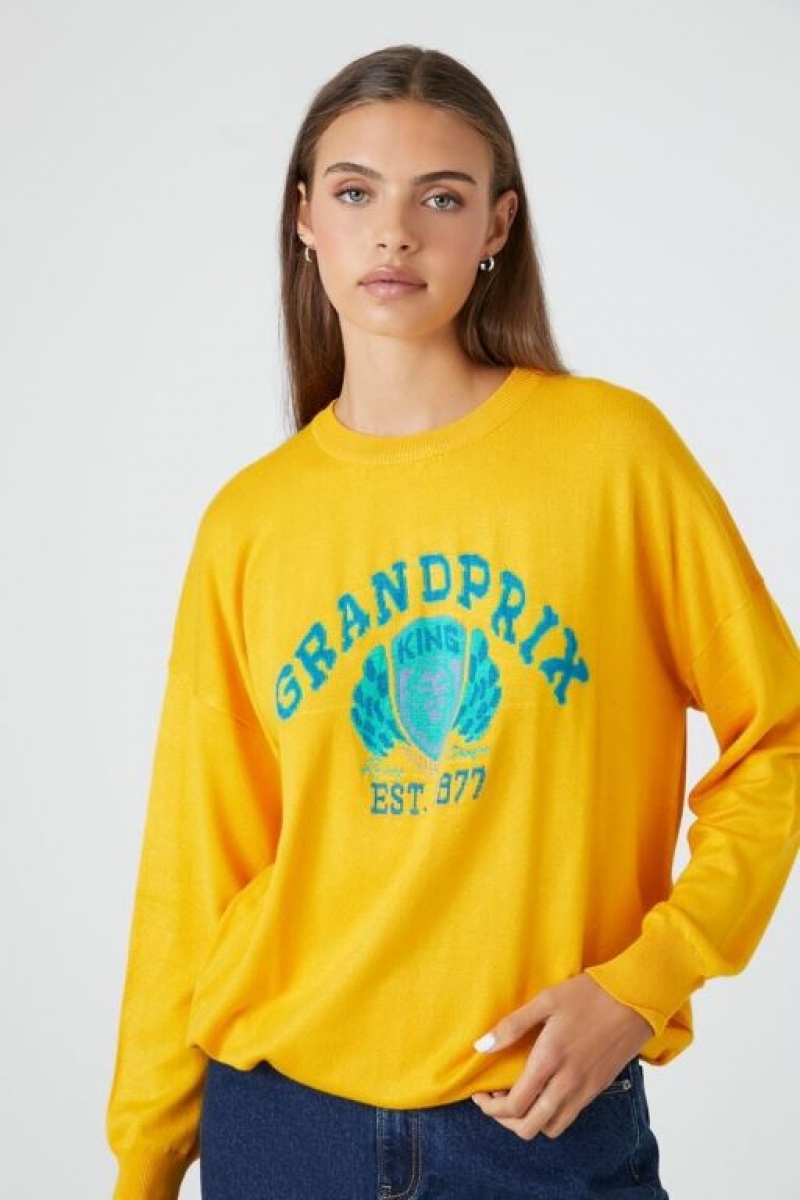 Pullover Forever 21 Grand Prix Estampadas Mujer Doradas Multicolor | gLtY3FHUkZJ