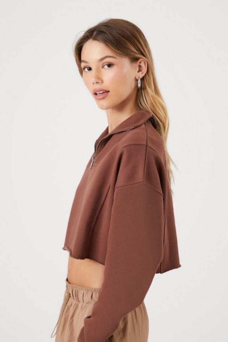 Pullover Forever 21 Half Zip Cropped Mujer Chocolate | t9jOP4jboKs