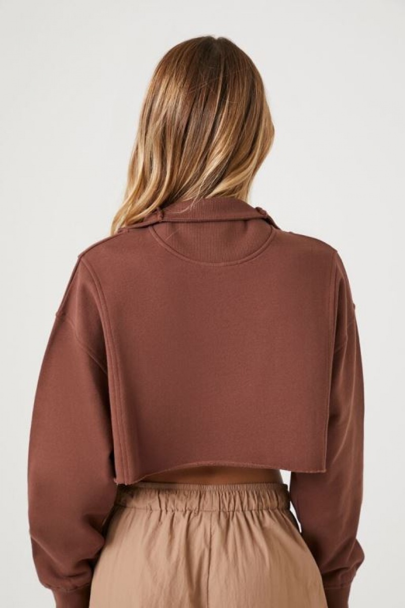 Pullover Forever 21 Half Zip Cropped Mujer Chocolate | t9jOP4jboKs