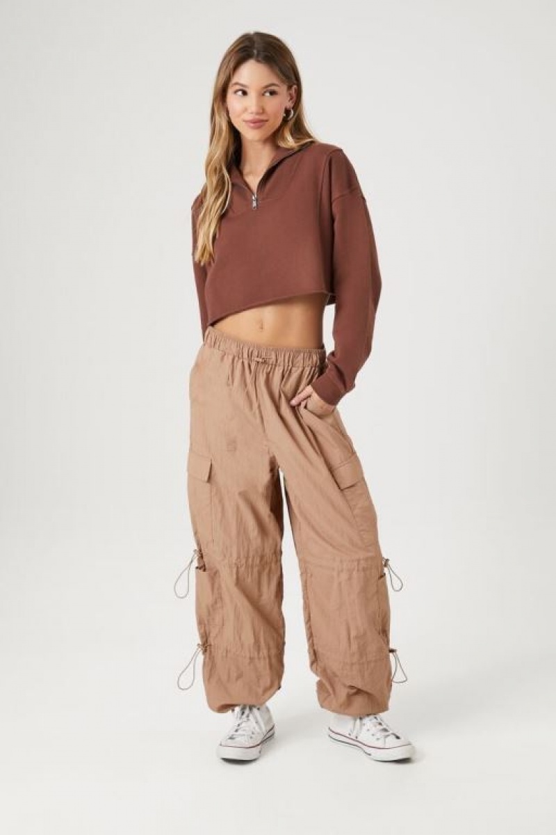 Pullover Forever 21 Half Zip Cropped Mujer Chocolate | t9jOP4jboKs