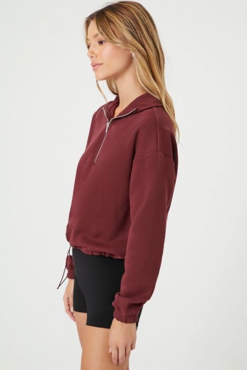 Pullover Forever 21 Half Zip Fleece Mujer Burdeos | BVNmHXhw8BS