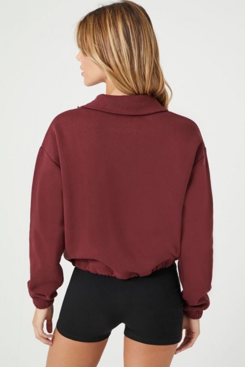 Pullover Forever 21 Half Zip Fleece Mujer Burdeos | BVNmHXhw8BS