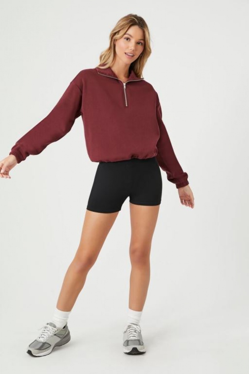 Pullover Forever 21 Half Zip Fleece Mujer Burdeos | BVNmHXhw8BS