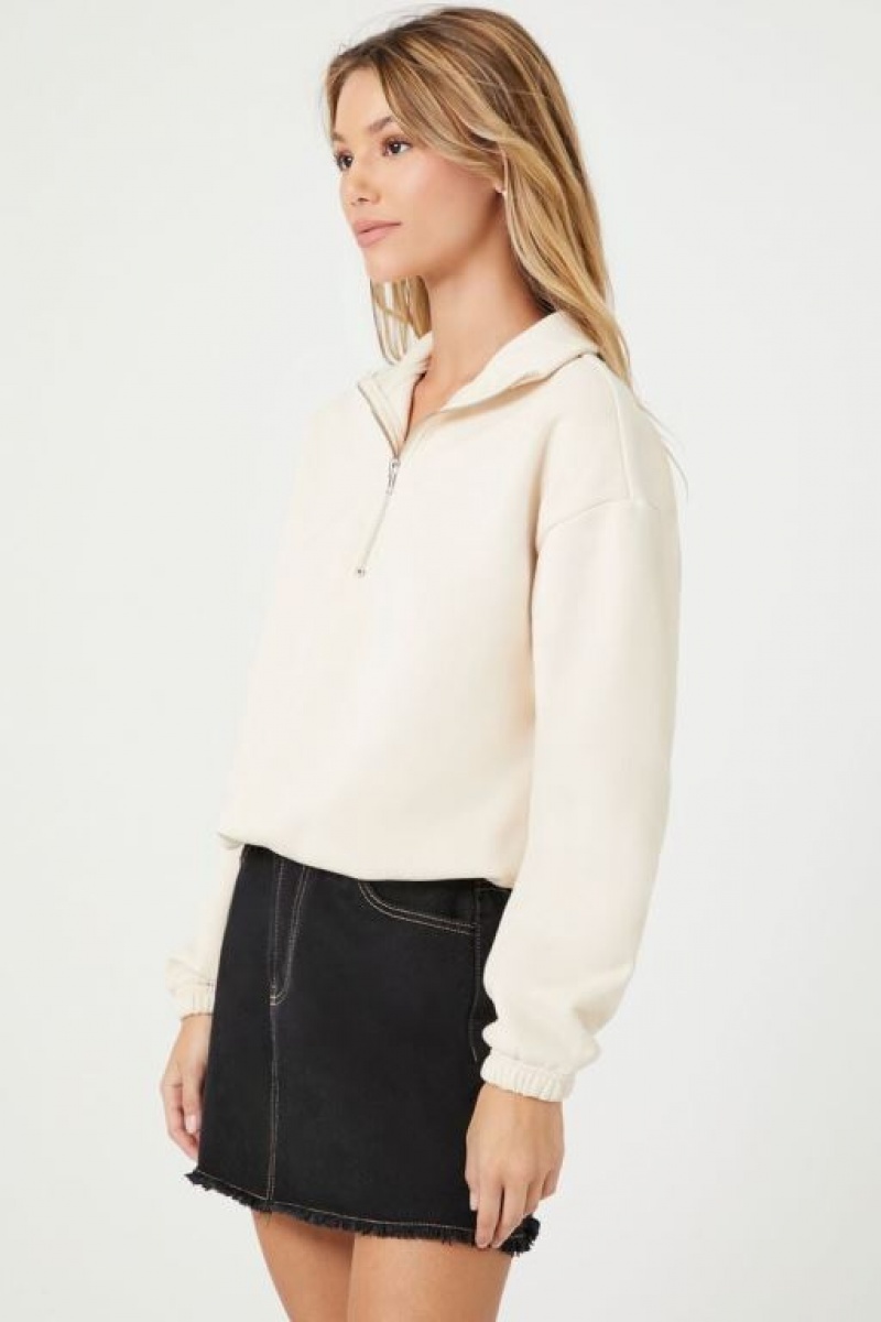 Pullover Forever 21 Half Zip Fleece Mujer Creme | qdjhKM4NVdv