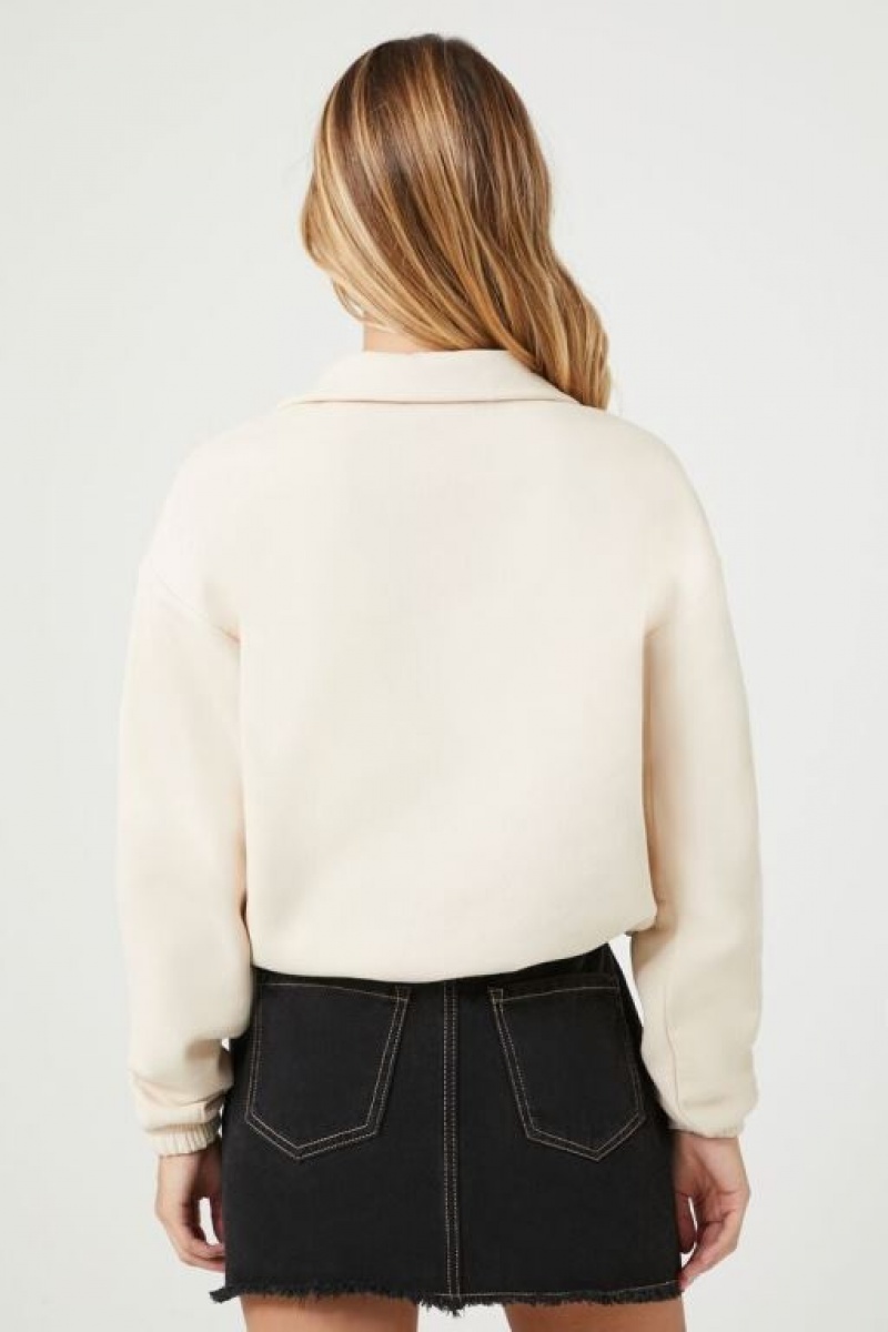 Pullover Forever 21 Half Zip Fleece Mujer Creme | qdjhKM4NVdv