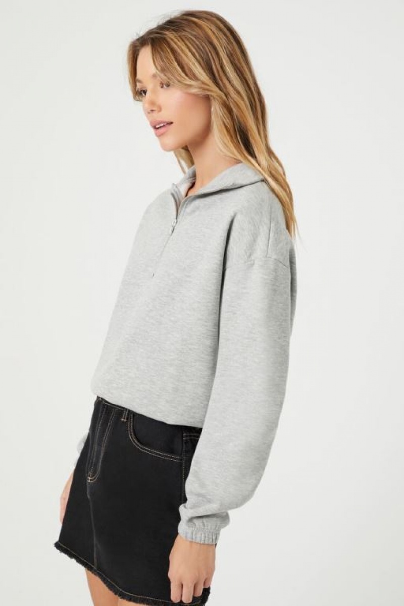 Pullover Forever 21 Half Zip Fleece Mujer Gris | dFl38C4zTzF