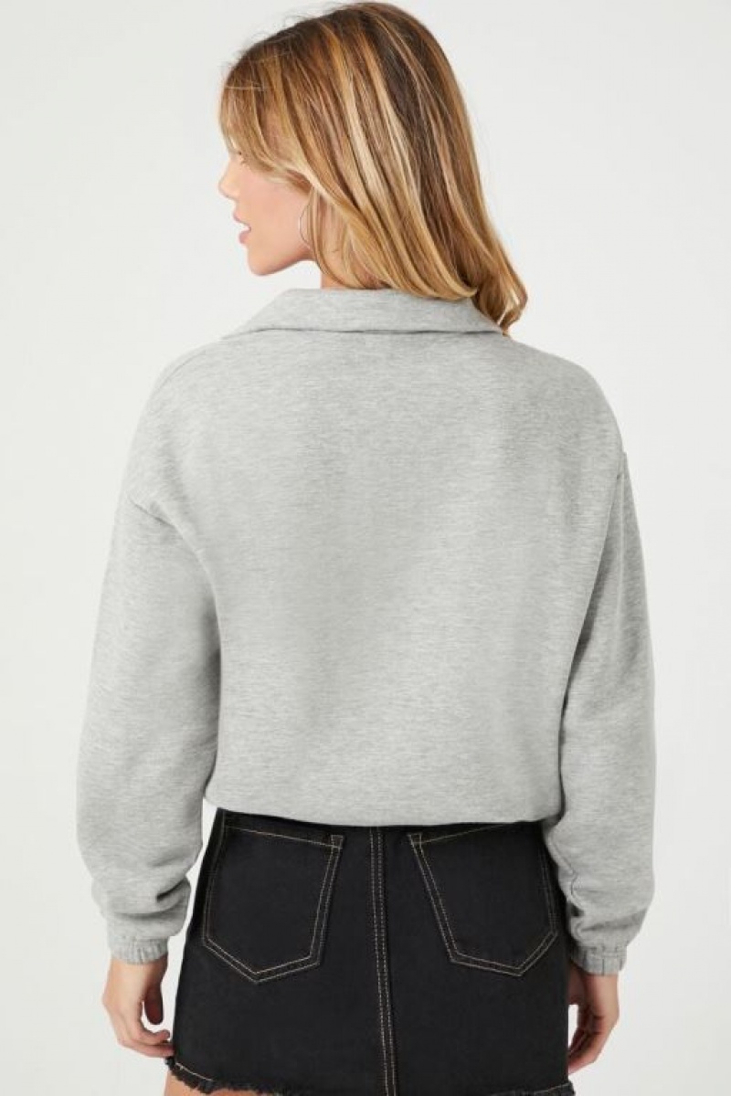 Pullover Forever 21 Half Zip Fleece Mujer Gris | dFl38C4zTzF