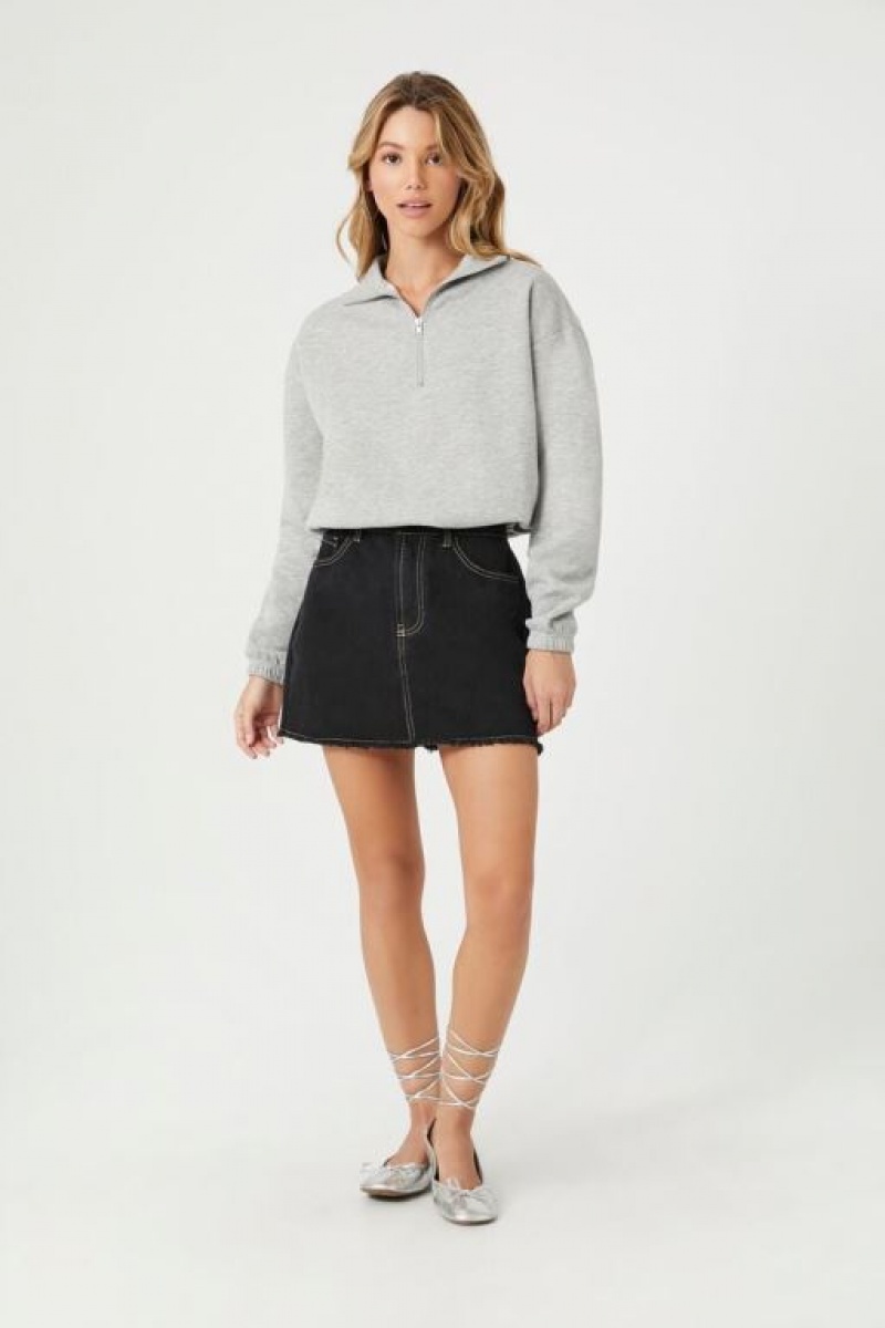 Pullover Forever 21 Half Zip Fleece Mujer Gris | dFl38C4zTzF