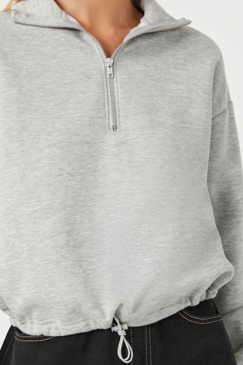 Pullover Forever 21 Half Zip Fleece Mujer Gris | dFl38C4zTzF