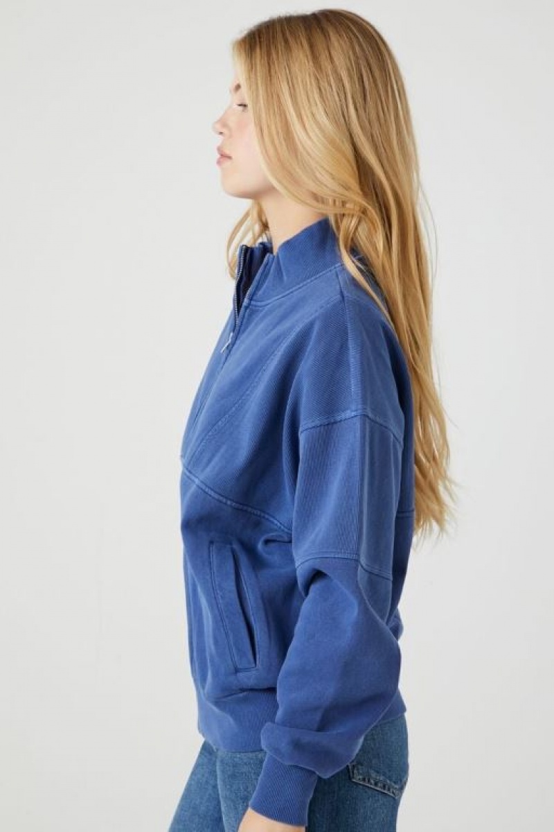 Pullover Forever 21 Half Zip Fleece Mujer Azules | gdV9PRZj9TW