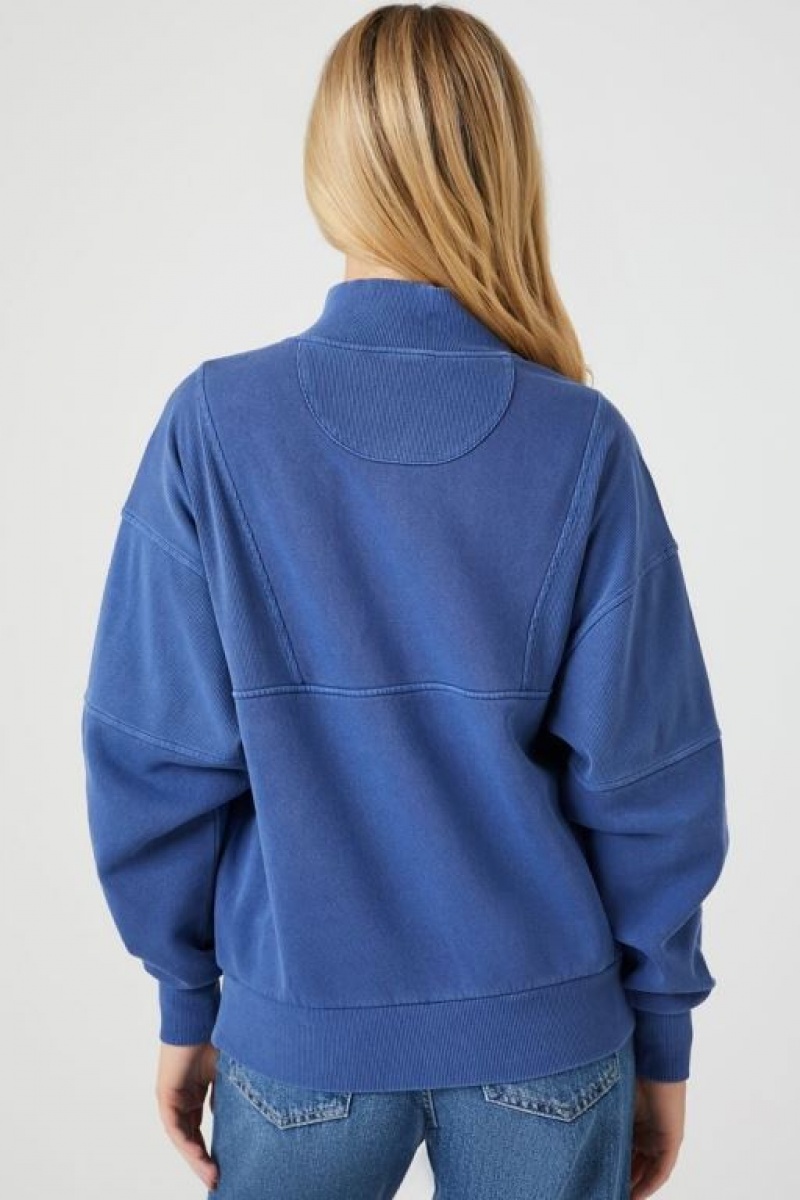 Pullover Forever 21 Half Zip Fleece Mujer Azules | gdV9PRZj9TW