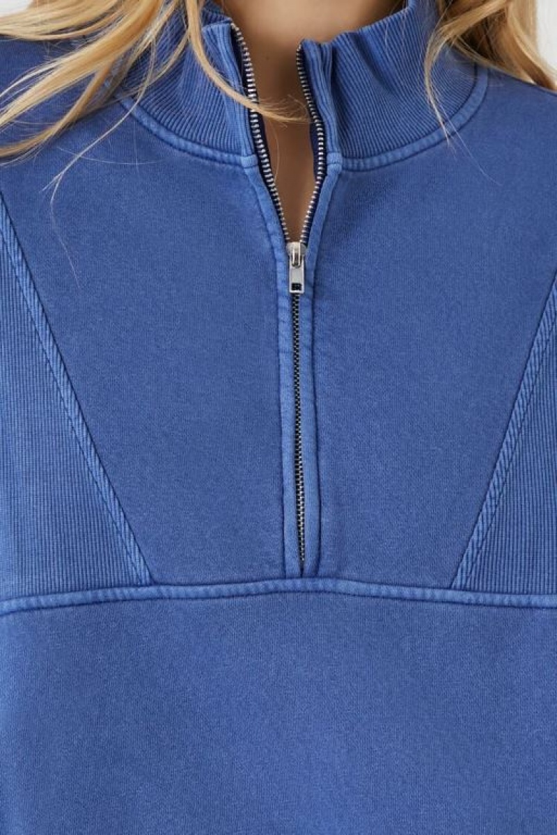 Pullover Forever 21 Half Zip Fleece Mujer Azules | gdV9PRZj9TW