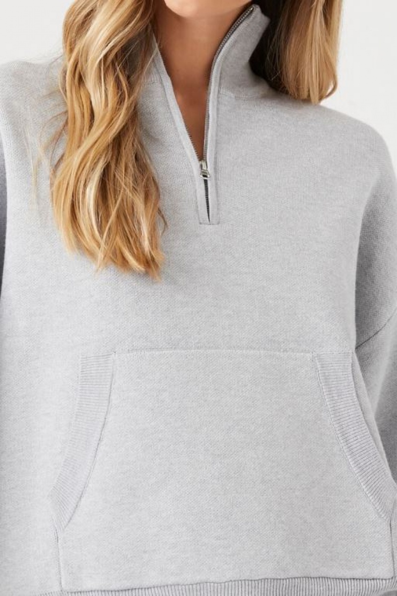 Pullover Forever 21 Half Zip Knit Mujer Gris | f6cu4JyOADp