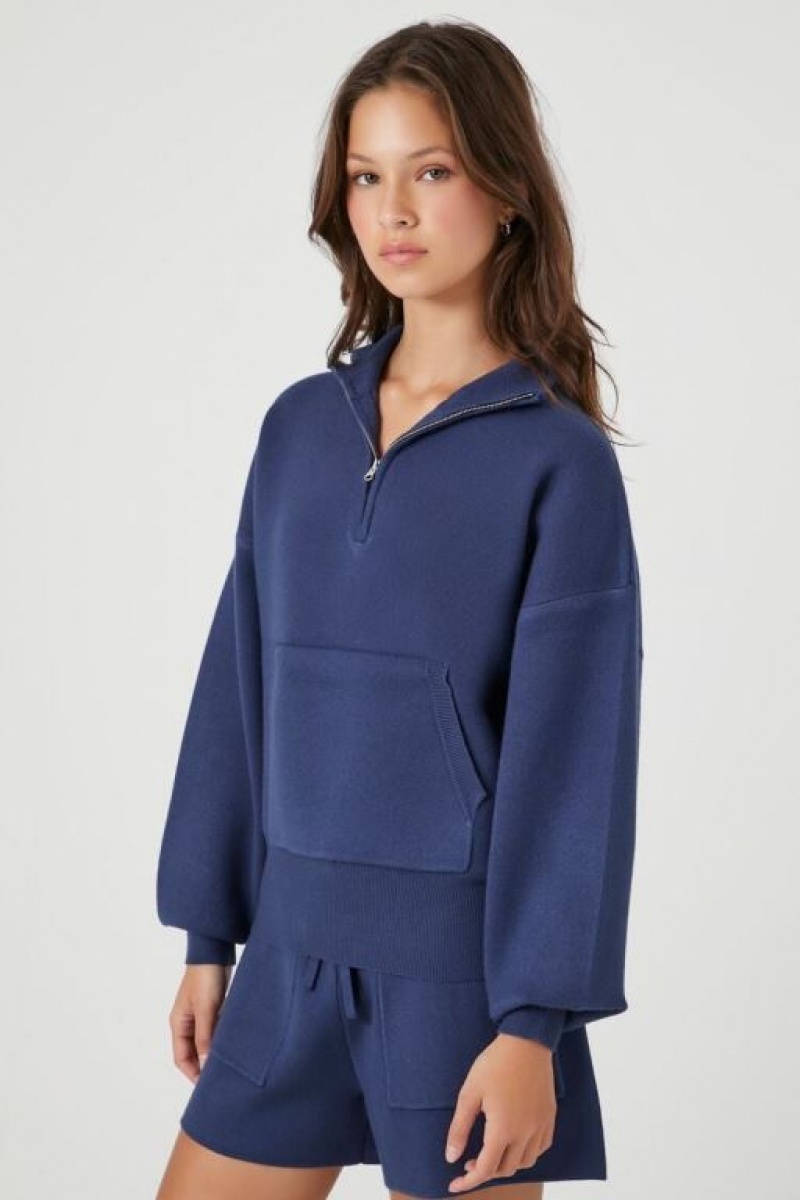 Pullover Forever 21 Half Zip Knit Mujer Azul Marino | fXT4xKqtTi4