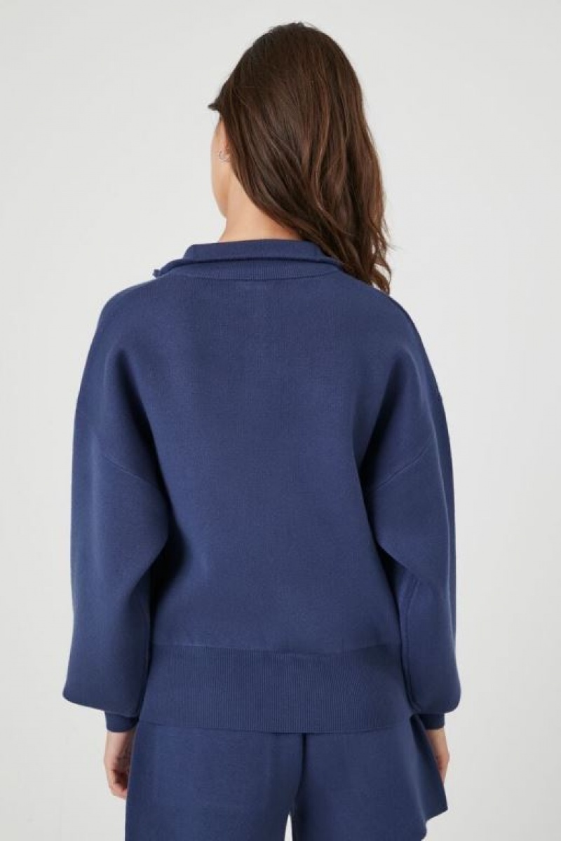 Pullover Forever 21 Half Zip Knit Mujer Azul Marino | fXT4xKqtTi4