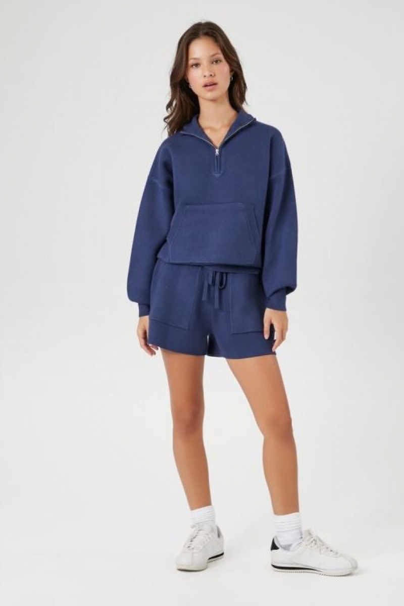 Pullover Forever 21 Half Zip Knit Mujer Azul Marino | fXT4xKqtTi4