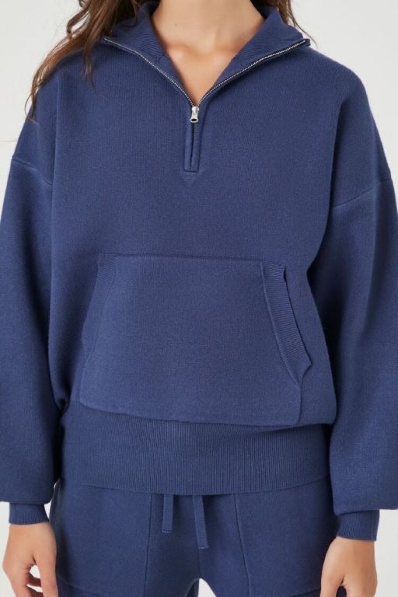 Pullover Forever 21 Half Zip Knit Mujer Azul Marino | fXT4xKqtTi4