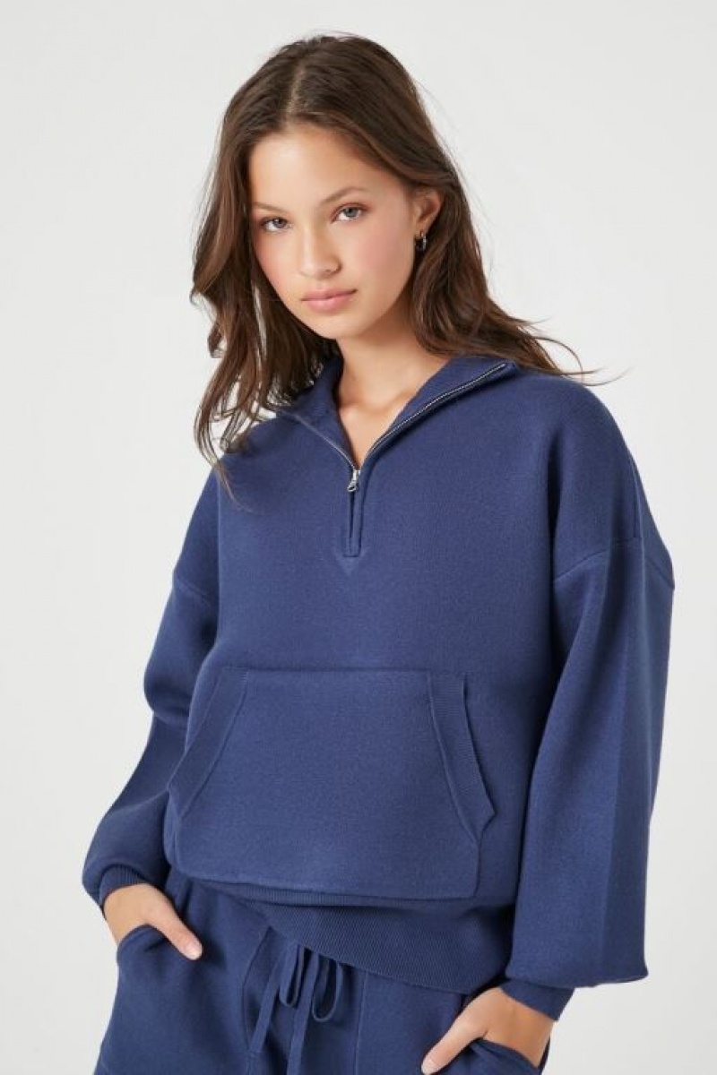 Pullover Forever 21 Half Zip Knit Mujer Azul Marino | fXT4xKqtTi4