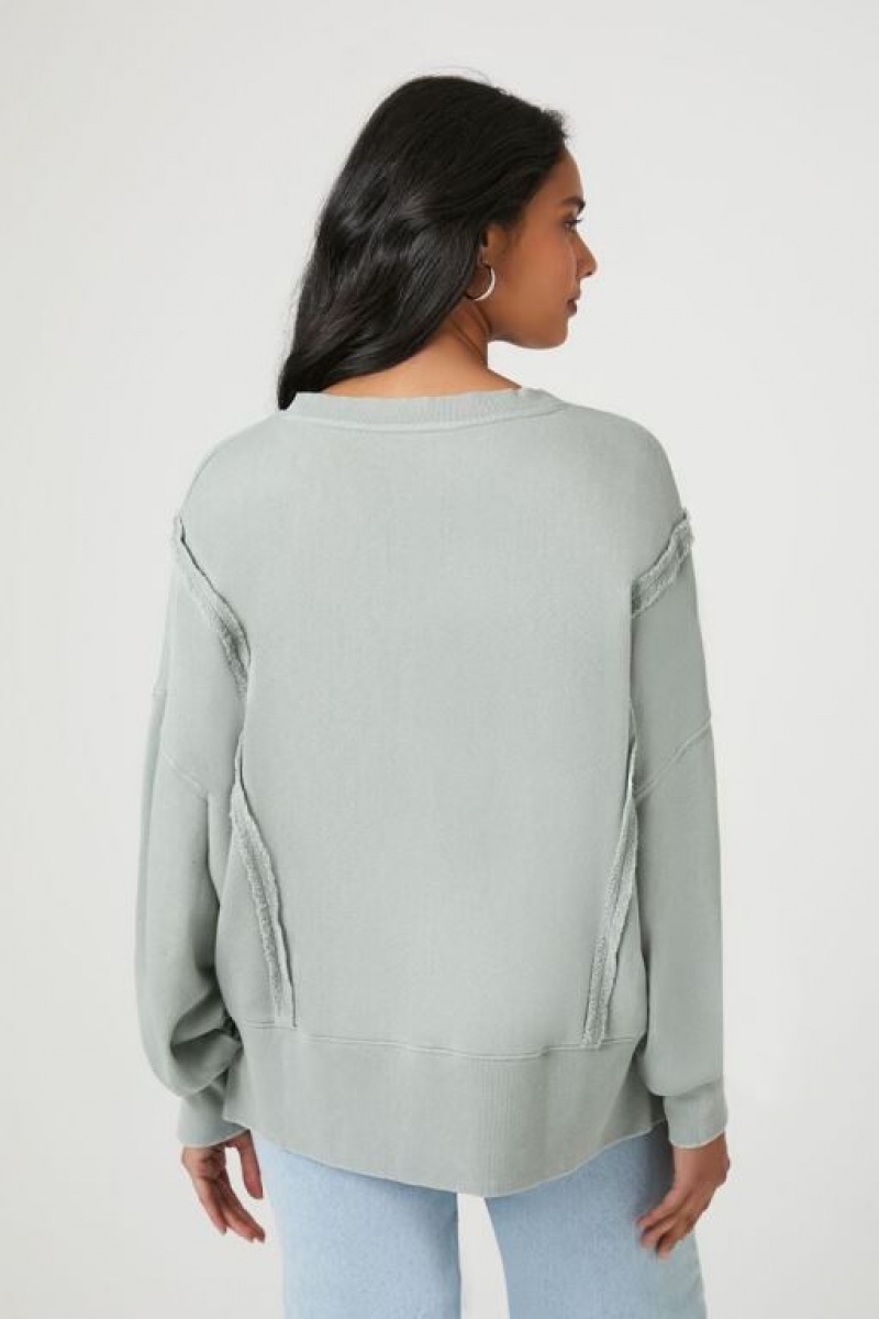 Pullover Forever 21 High Low French Terry Mujer Verde | 59ctT91WJTv