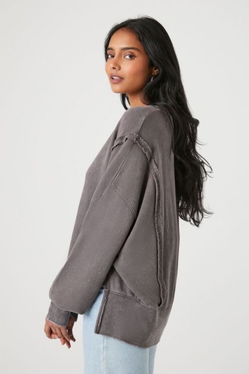 Pullover Forever 21 High Low French Terry Mujer Gris | BH5fAJdV7Sw