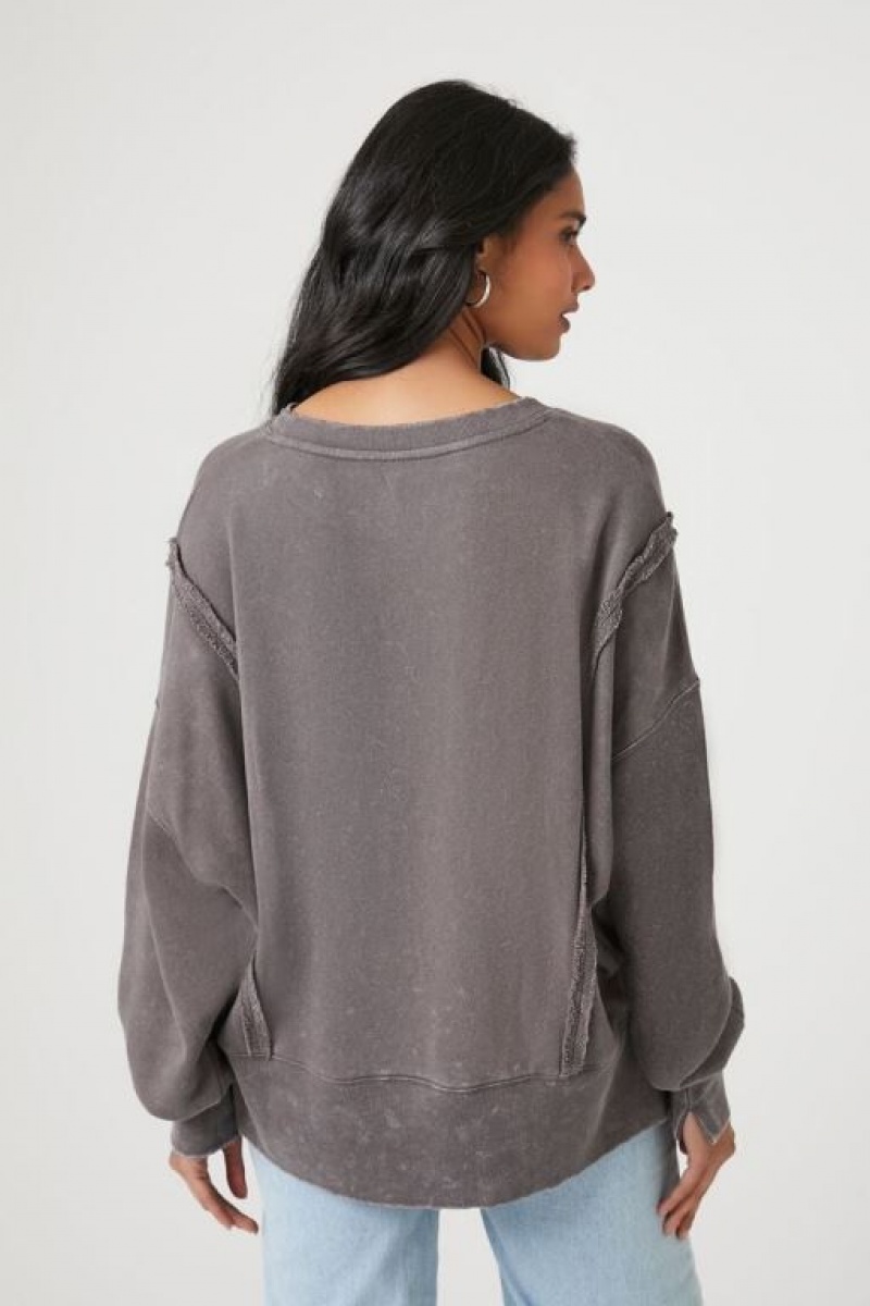 Pullover Forever 21 High Low French Terry Mujer Gris | BH5fAJdV7Sw