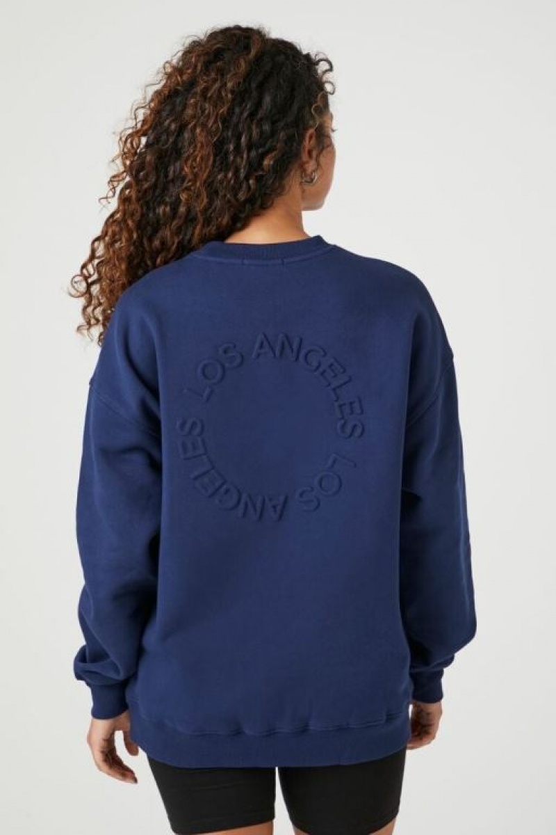 Pullover Forever 21 Los Angeles Estampadas Fleece Mujer Azul Marino | ENmPCugzqq5