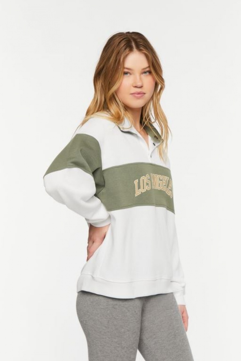 Pullover Forever 21 Los Angeles Estampadas Mujer Creme Verde Oliva | f7TMhQNzlML