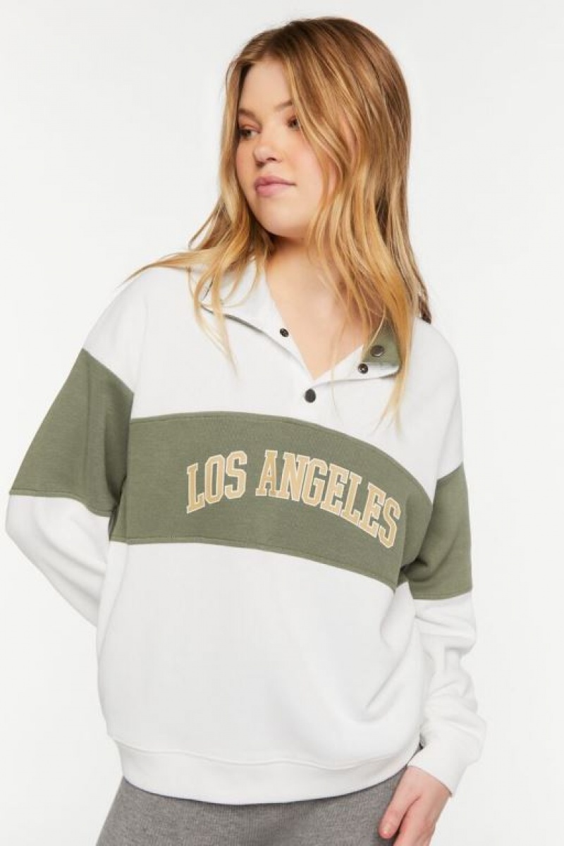 Pullover Forever 21 Los Angeles Estampadas Mujer Creme Verde Oliva | f7TMhQNzlML