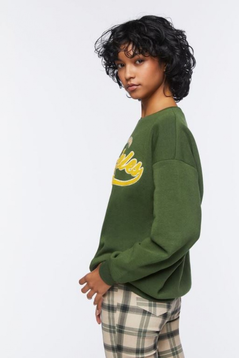 Pullover Forever 21 Los Angeles Estampadas Mujer Verde Moutarde | GN0qVr9OxKm