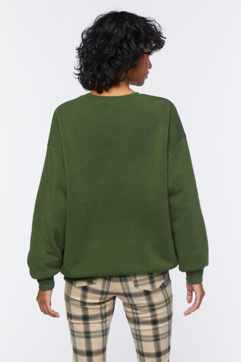 Pullover Forever 21 Los Angeles Estampadas Mujer Verde Moutarde | GN0qVr9OxKm