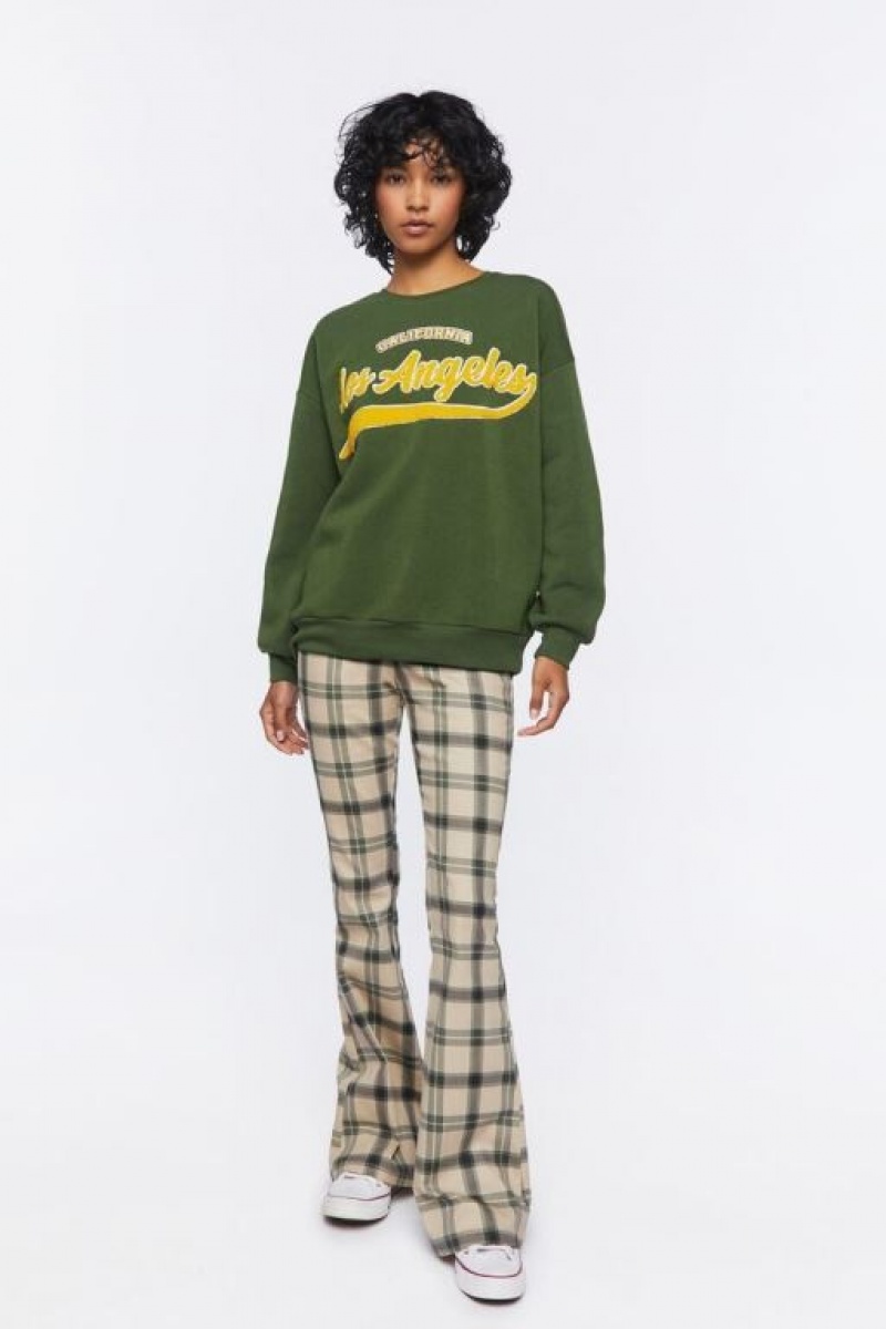 Pullover Forever 21 Los Angeles Estampadas Mujer Verde Moutarde | GN0qVr9OxKm