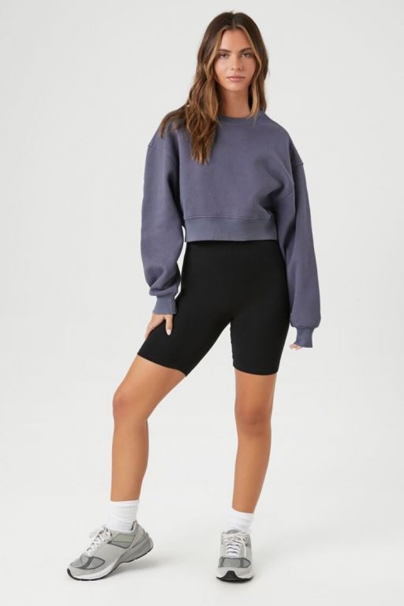 Pullover Forever 21 Malibu Estampadas Fleece Cropped Mujer Gris Oscuro Blancas | 2LAGOY3UfM4