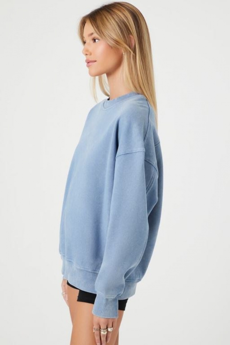 Pullover Forever 21 Mineral Wash Fleece Mujer Azules | MMJUfrhjZDl