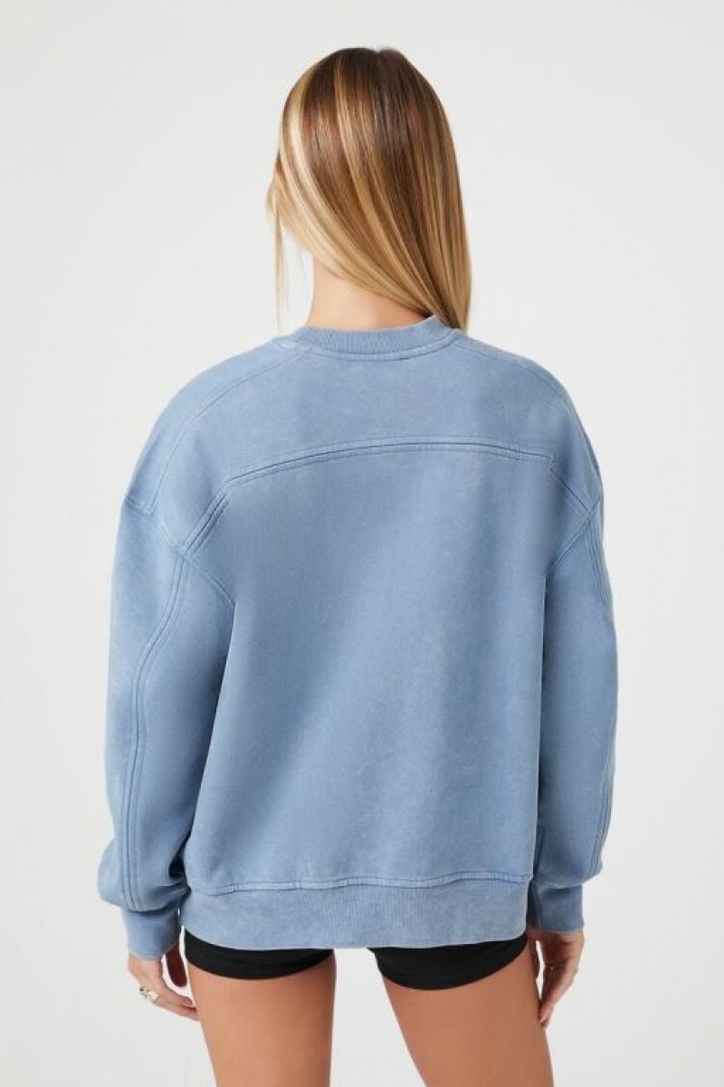 Pullover Forever 21 Mineral Wash Fleece Mujer Azules | MMJUfrhjZDl