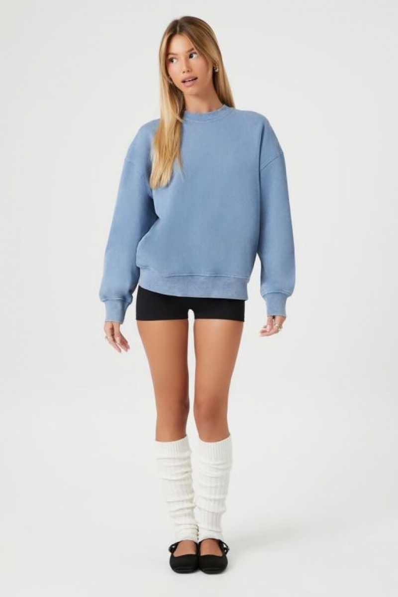 Pullover Forever 21 Mineral Wash Fleece Mujer Azules | MMJUfrhjZDl