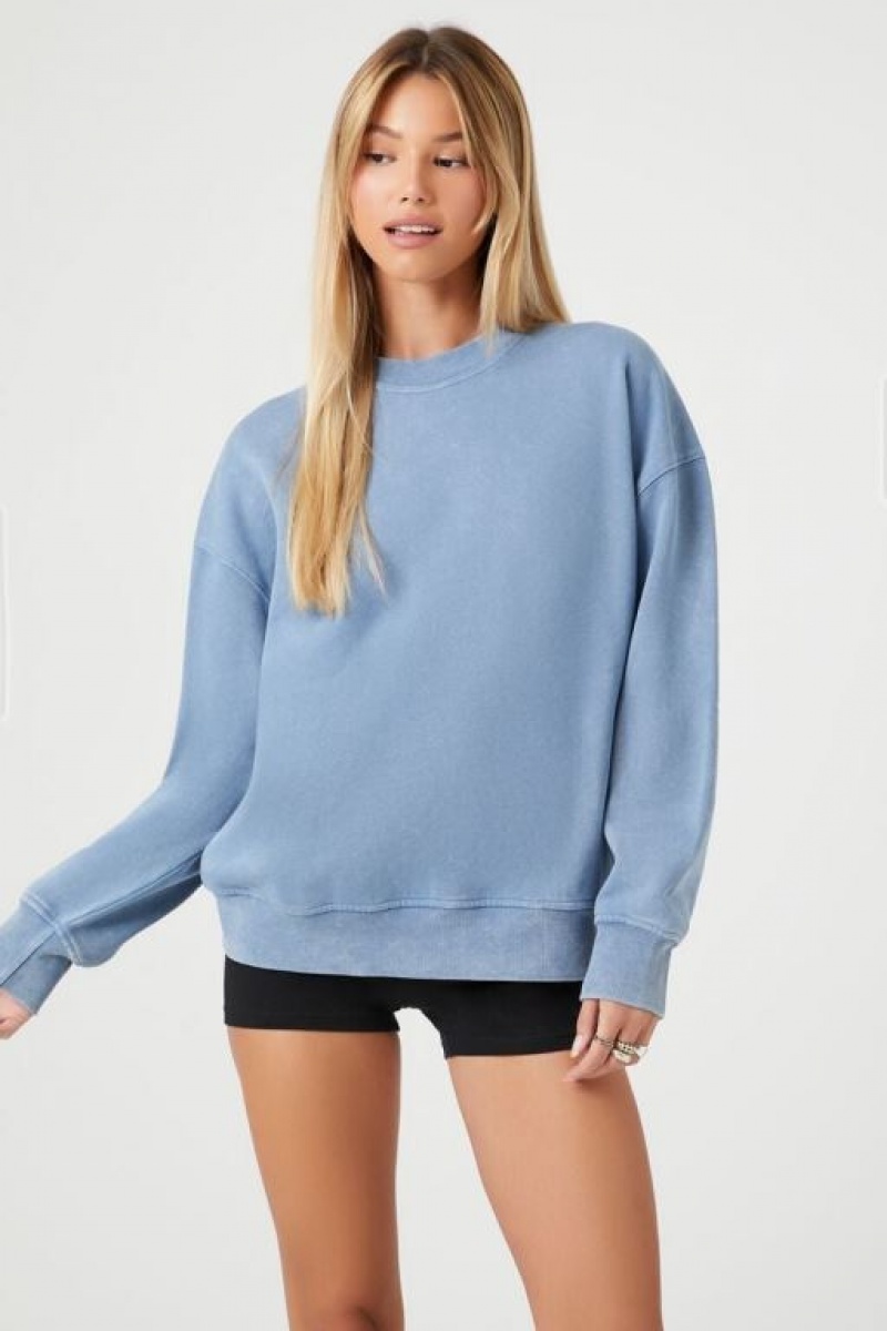 Pullover Forever 21 Mineral Wash Fleece Mujer Azules | MMJUfrhjZDl